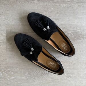 Franco sarto black suede tassel shoes loafers size 8